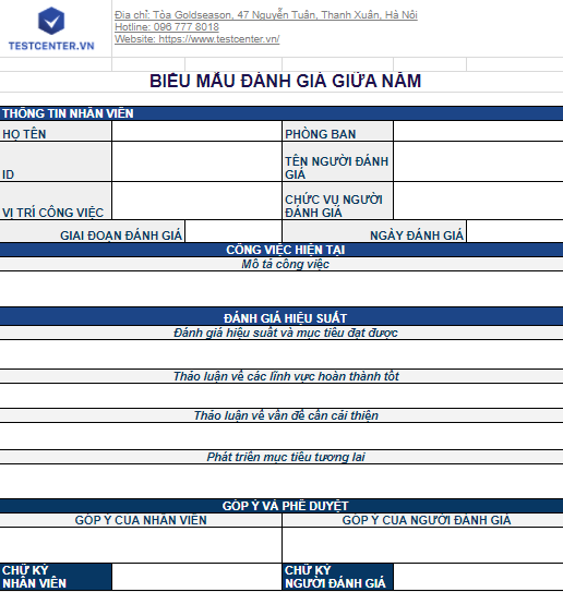 Form đánh giá nhân viên cuối năm