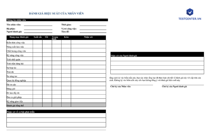 Mẫu đánh giá nhân viên thử việc số 1