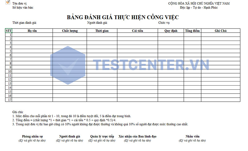 Mẫu đánh giá nhân viên hàng tháng 02