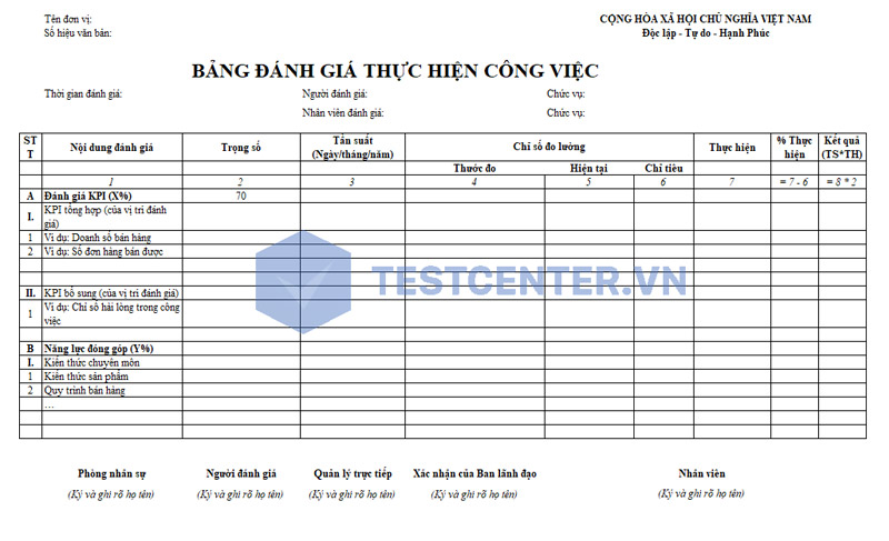 Mẫu đánh giá nhân viên hàng tháng 03