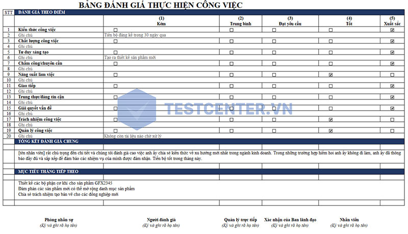 Mẫu đánh giá nhân viên hàng tháng 08