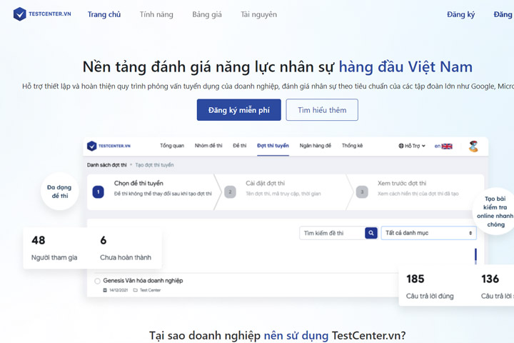 TESTCENTER là nền tảng hỗ trợ tạo bài test online tốt nhất tại Việt Nam