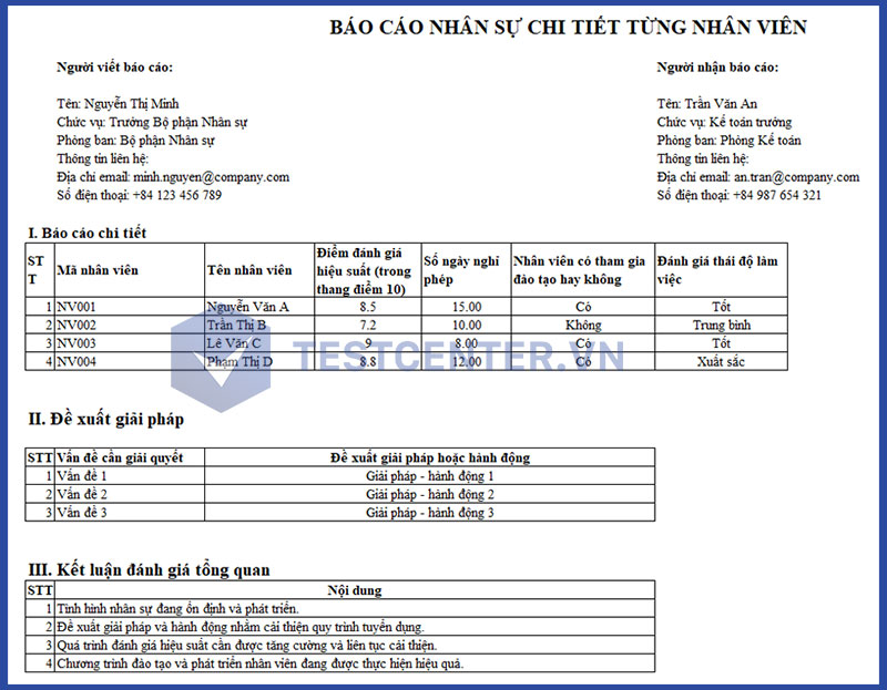 Mẫu báo cáo nhân sự 02